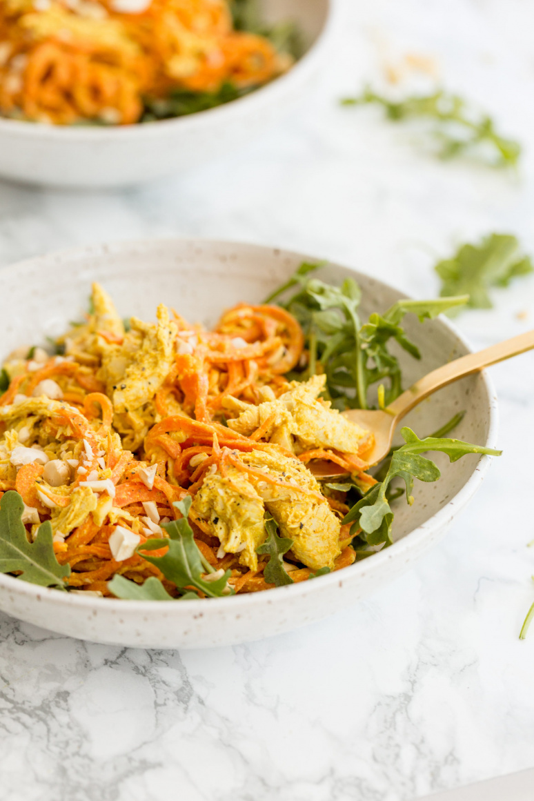 Curried Tahini Cashew Chicken and Carrot Salad
