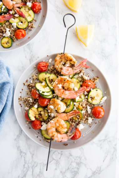 Grilled Shrimp Skewers with Quinoa, Zucchini and Tomatoes