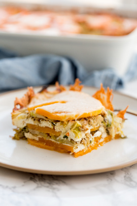 Vegetarian Butternut Squash and Brussels Sprouts Lasagna with Tempeh