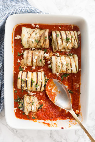 Mediterranean Eggplant and Couscous Roll-Ups with Feta