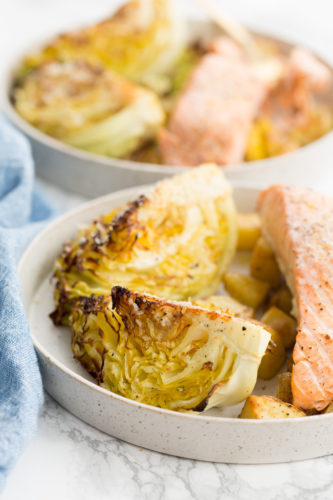 Roasted Parmesan Cabbage Wedges with Salmon