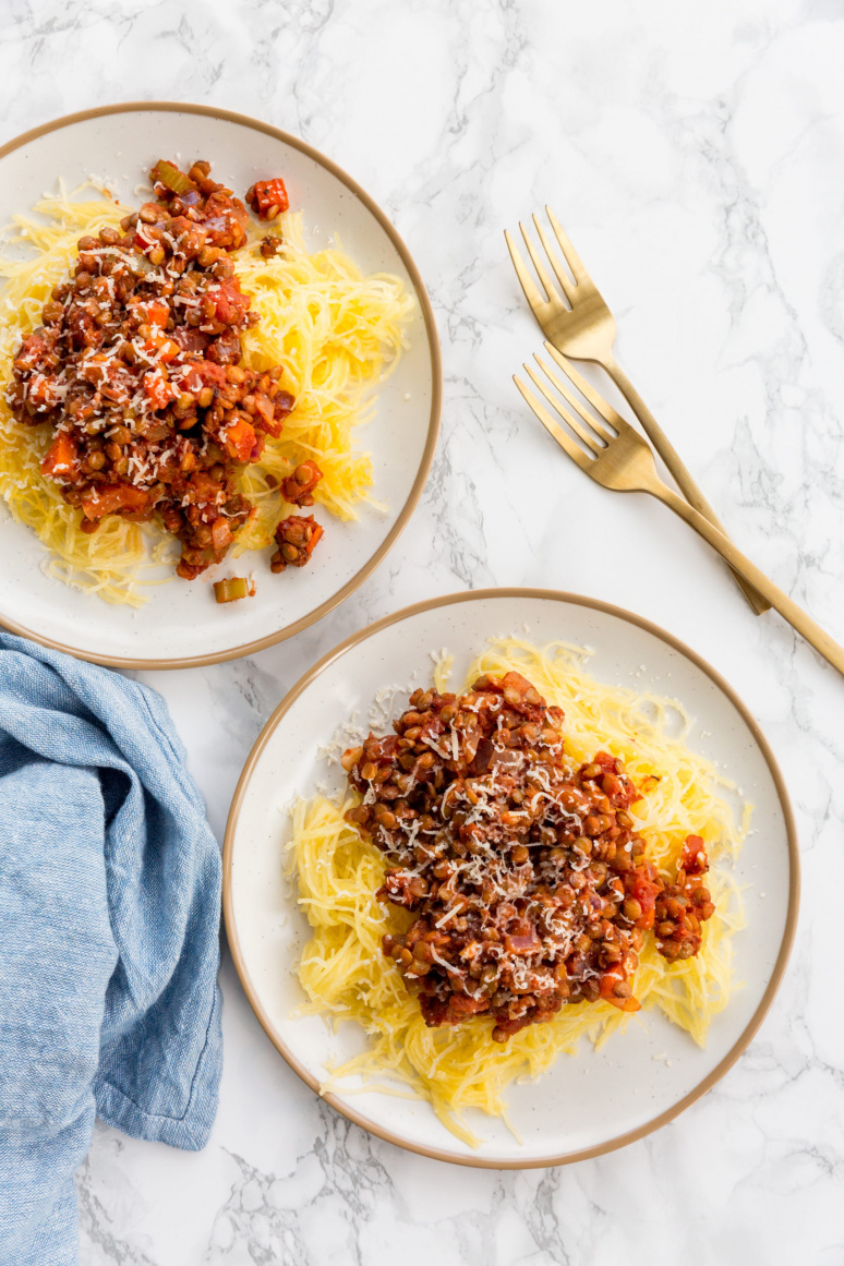 Spaghetti Squash with Lentil Bolognese