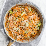 Chicken Sausage, Brussels Sprouts and Spiralized Sweet Potato Skillet