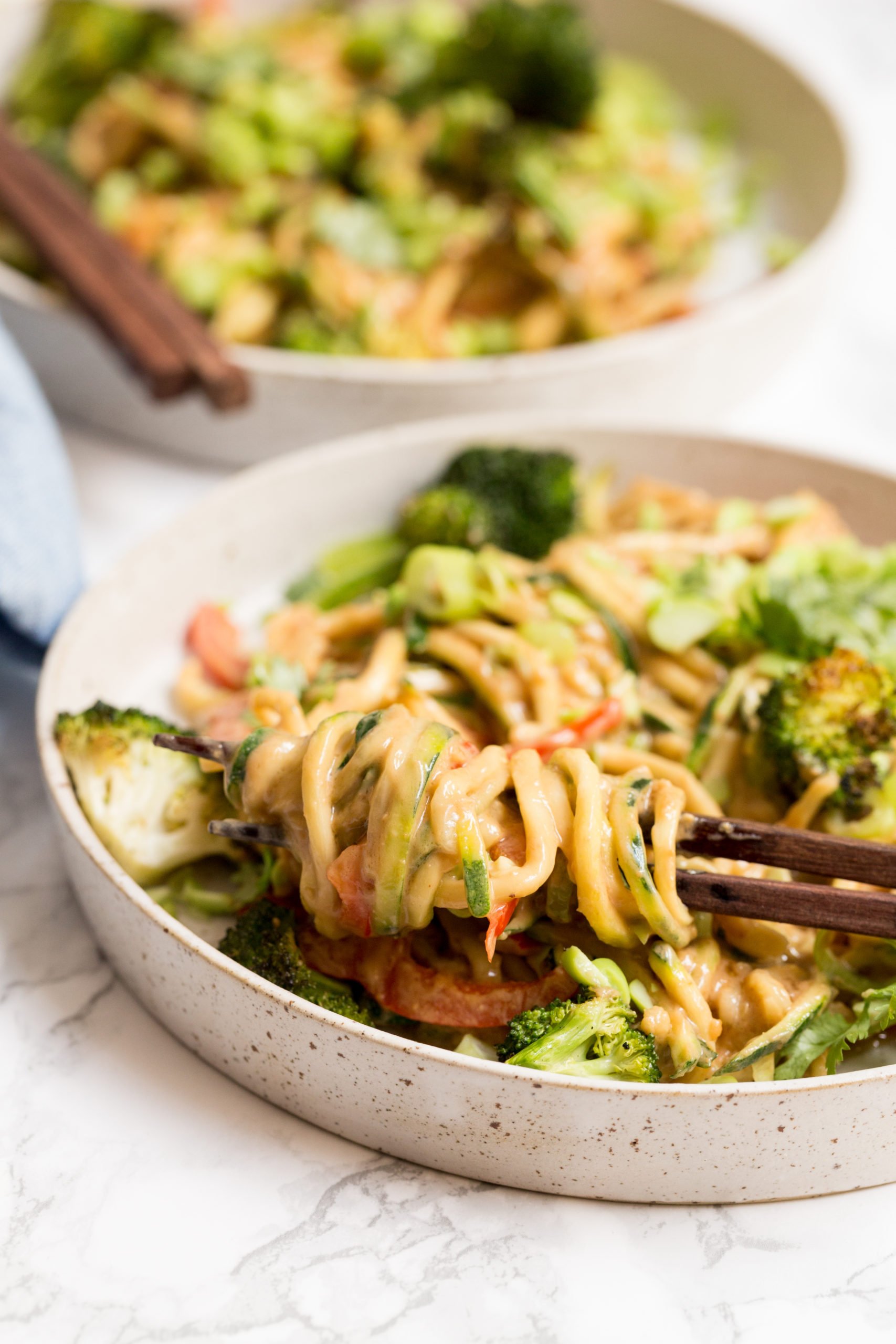 Peanut Zoodles with Grilled Broccoli