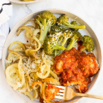 Sheet Pan Chicken Meatballs with Spiralized Potatoes and Broccoli