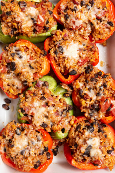 Taco Tempeh, Black Bean and Rice Stuffed Peppers