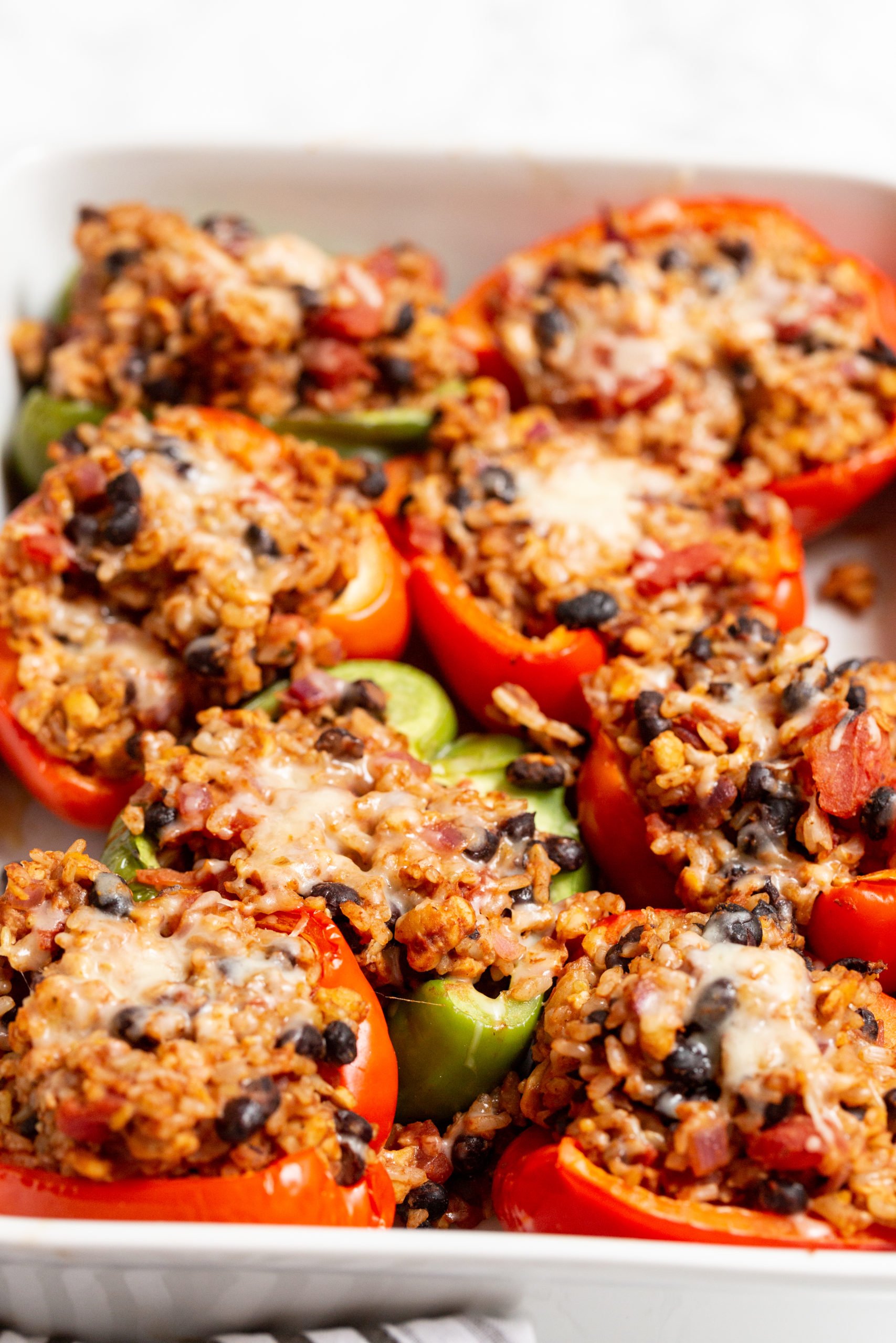 Taco Tempeh, Black Bean and Rice Stuffed Peppers