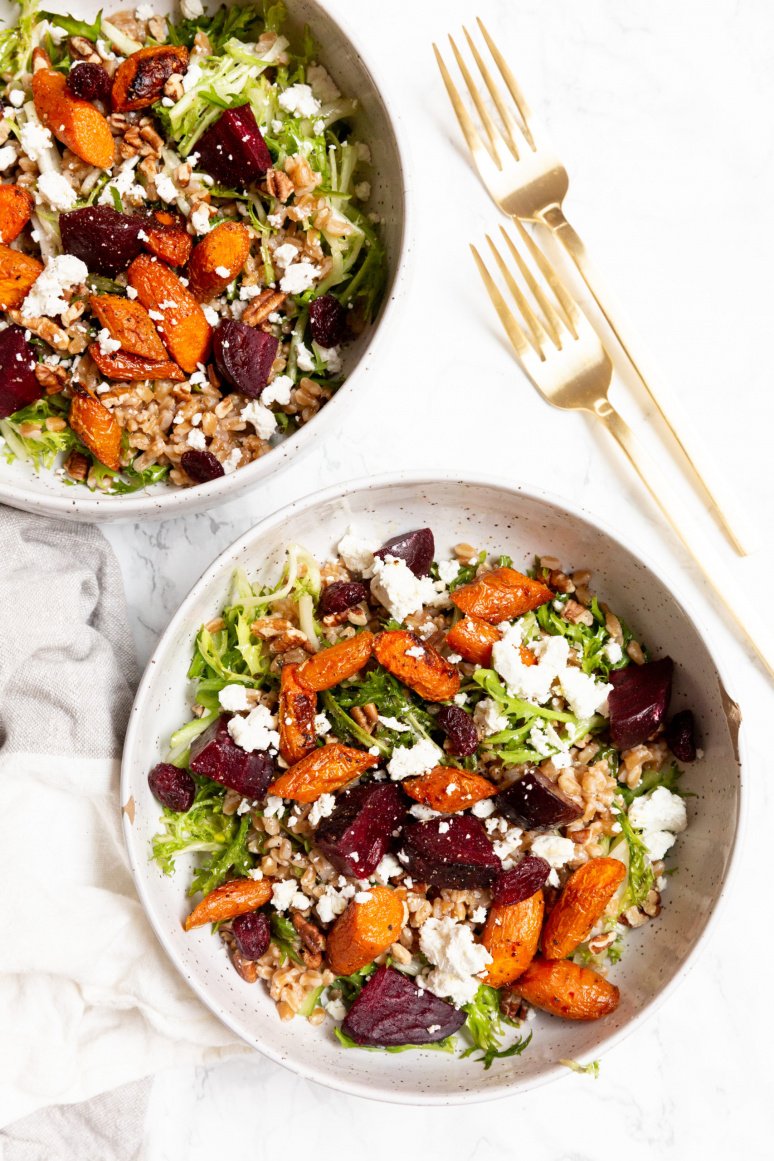 Roasted Vegetable and Farro Salad with Goat Cheese