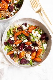 Roasted Vegetable and Farro Salad with Goat Cheese