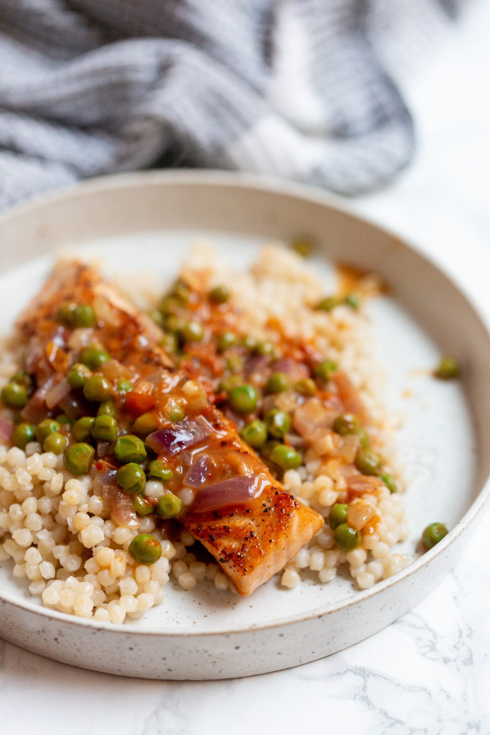 Salmon in Sundried Tomato Cream Sauce with Pearl Couscous