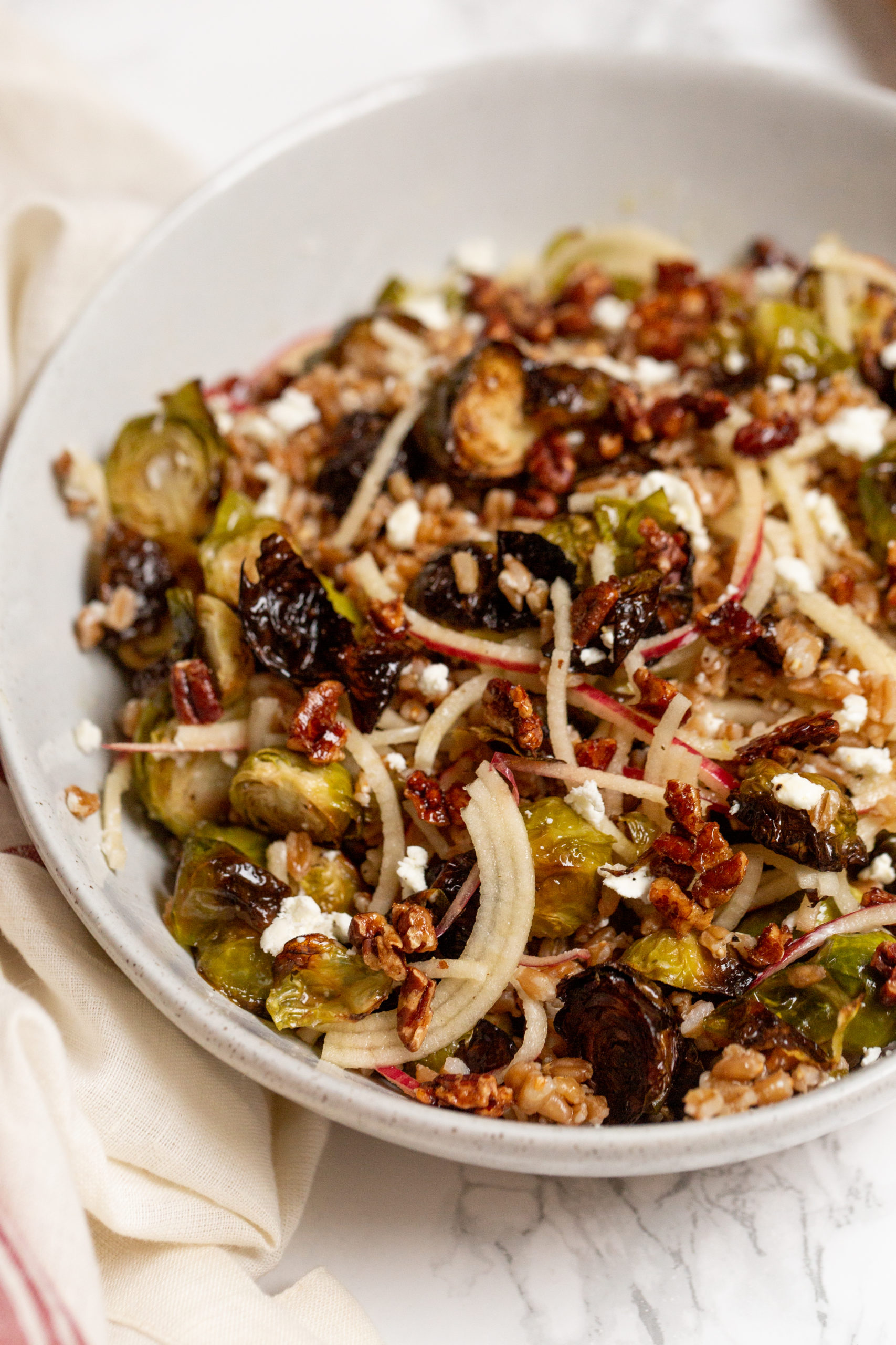 Apple and Farro Salad with Roasted Brussels Sprouts