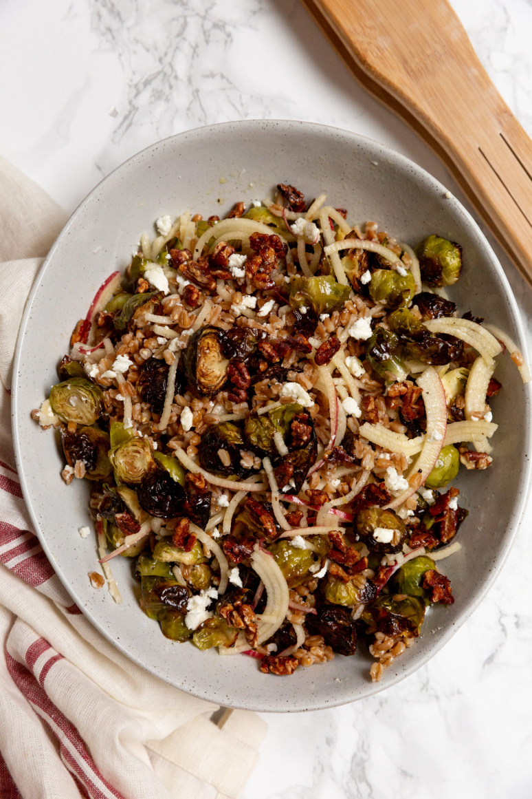 Apple and Farro Salad with Roasted Brussels Sprouts