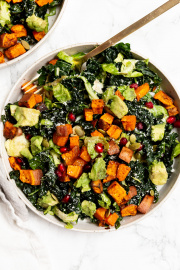 Kale, Brussels Sprouts and Roasted Chili Sweet Potato Salad