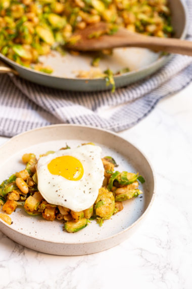 Smoky White Bean and Brussels Sprouts Potato Hash