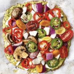 Greek salad pizza style on a veggie crust from Ambitious Kitchen.