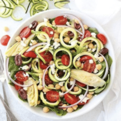 A Mediterranean Zucchini Pasta Salad made by Two Peas and Their Pod