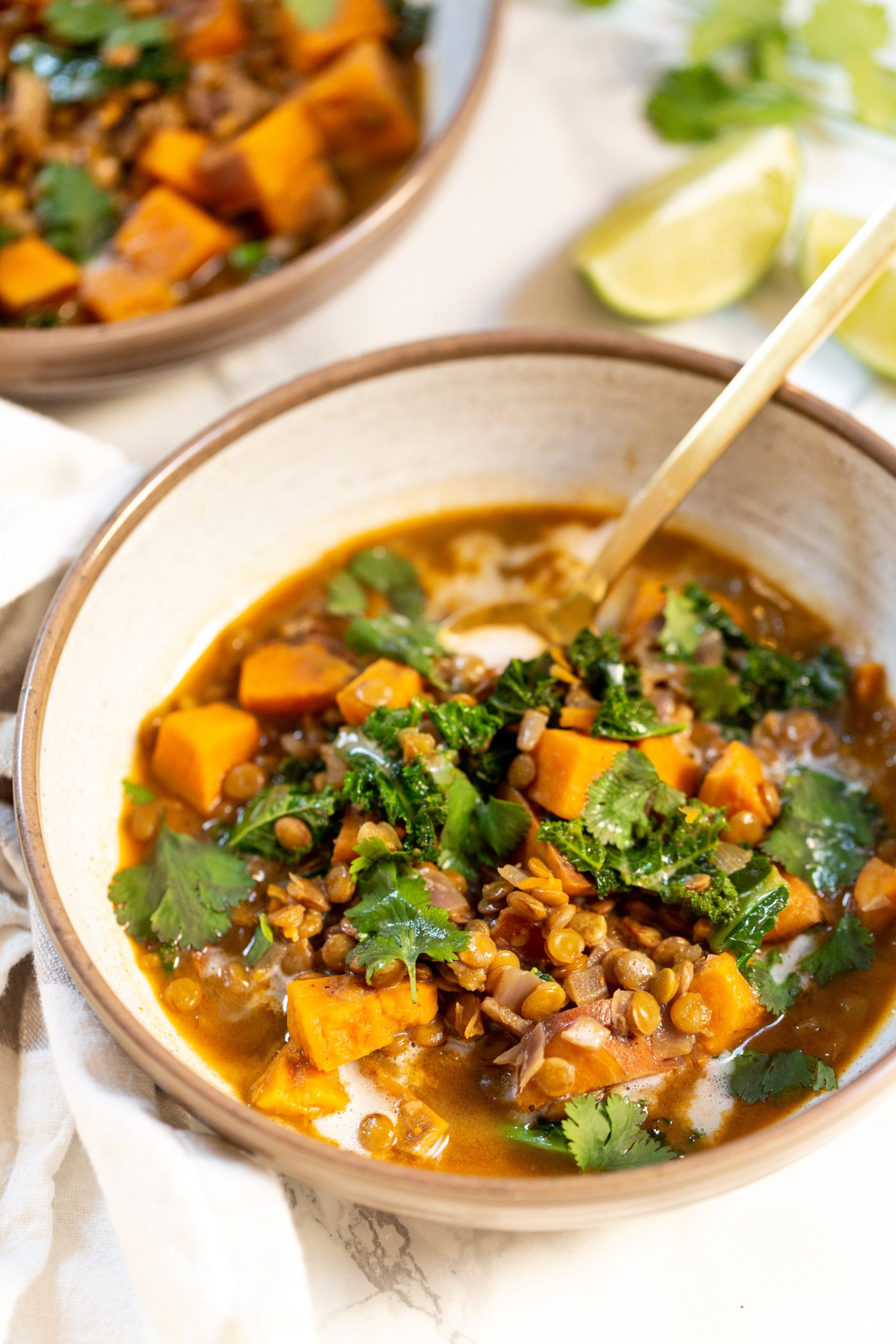 Thai Sweet Potato and Kale Lentil Soup