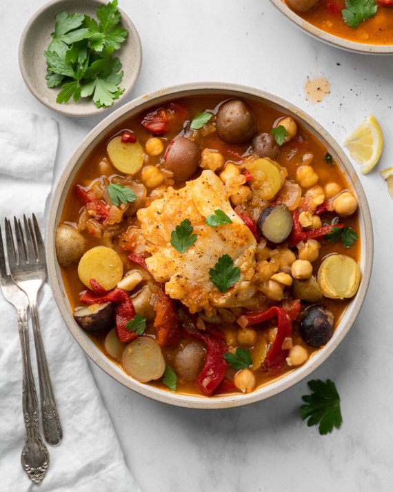 One Pot Cod and Potato Stew with Chickpeas