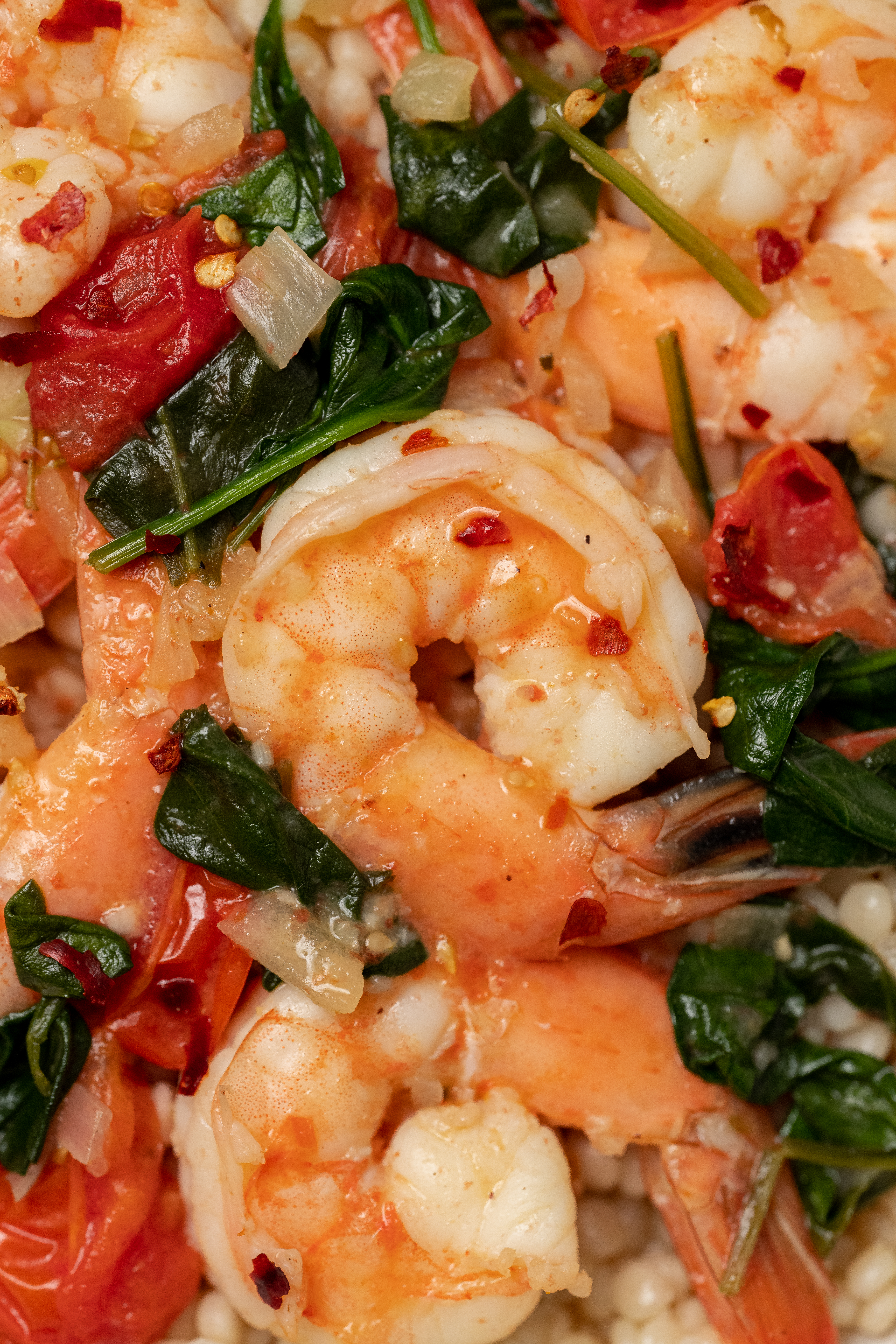 Shrimp, Spinach and Tomatoes in Lemon Garlic Cream Sauce with Couscous