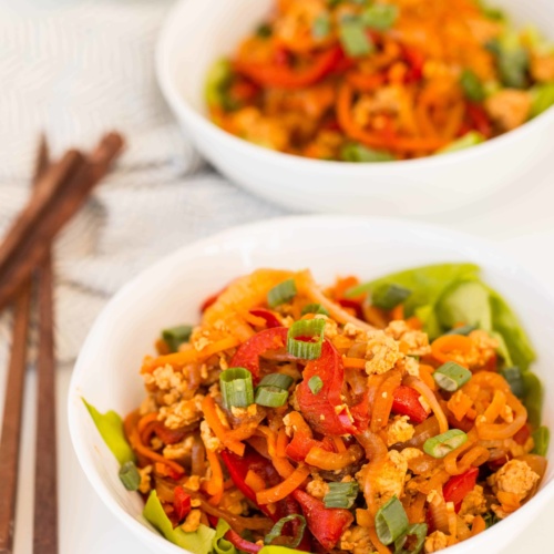 Chicken Lettuce Wrap Bowls with Spiralized Vegetables - Inspiralized