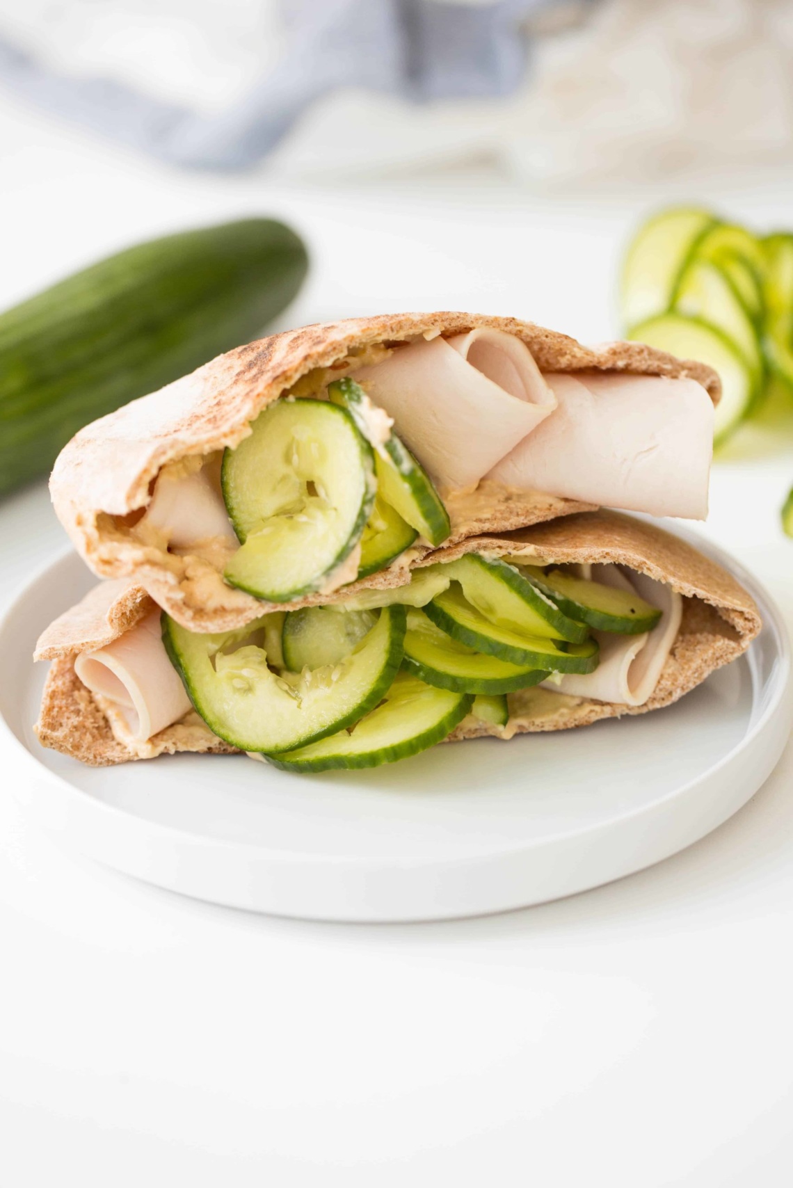 Halal turkey hummus cucumber pita wrap no-cook quick Mediterranean breakfast