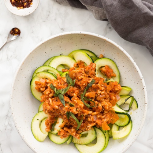 Dairy Free Creamy Chicken Vodka Sauce with Zucchini Noodles